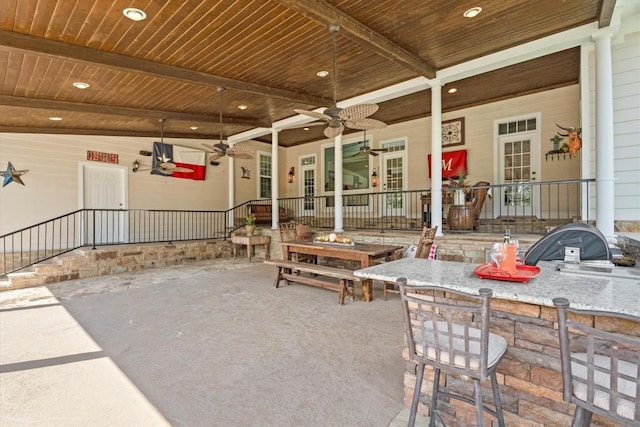 1016 High Hill Creek Rd, La Grange, TX 78945 - view of patio / terrace with a porch and a ceiling fan