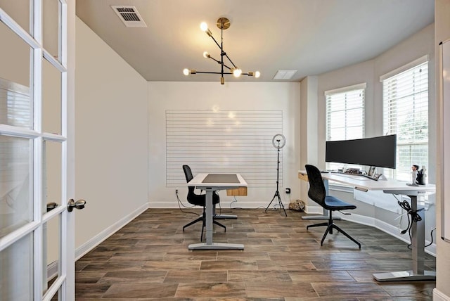 1816 Ficuzza Way, Leander, TX 78641 - home office with a chandelier and wood finished floors