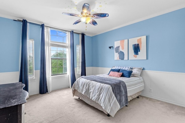 8900 Bell Mountain Dr, Austin, TX 78730 - bedroom with carpet, ornamental molding, and a ceiling fan