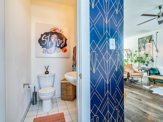 604 Allen St Unit 103, Austin, TX 78702 - bathroom featuring ceiling fan, toilet, and tile patterned flooring