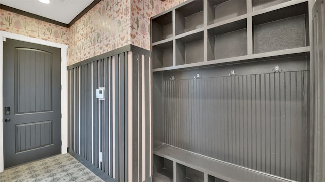 1506 Fox Sparrow Trl, Cedar Park, TX 78613 - mudroom with wallpapered walls and tile patterned floors