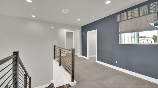 1506 Fox Sparrow Trl, Cedar Park, TX 78613 - corridor with an upstairs landing, carpet, baseboards, and recessed lighting