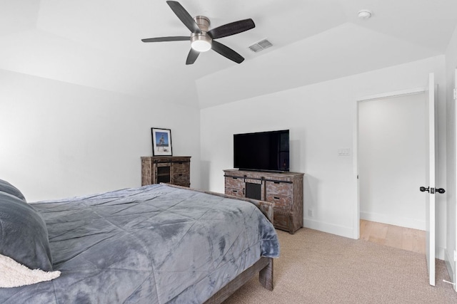 3305 Eldorado Trl, Austin, TX 78748 - carpeted bedroom with lofted ceiling, ceiling fan, and baseboards