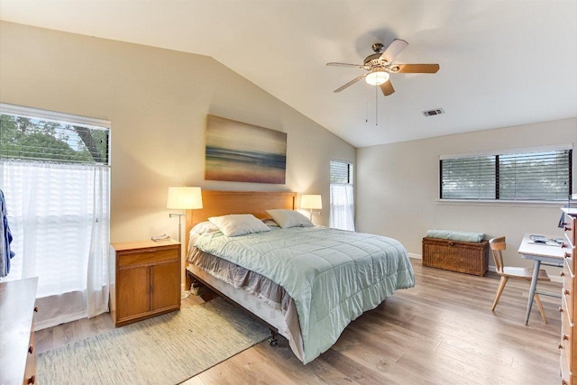 3409 Sanderling Trl, Austin, TX 78746 - bedroom featuring vaulted ceiling, light wood finished floors, ceiling fan, and baseboards