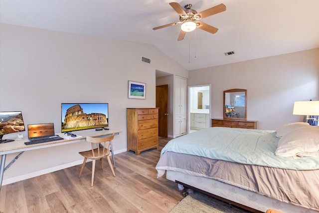 3409 Sanderling Trl, Austin, TX 78746 - bedroom featuring wood finished floors, lofted ceiling, a desk, and baseboards
