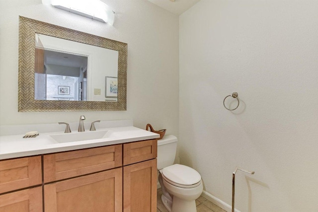 3409 Sanderling Trl, Austin, TX 78746 - half bath with toilet, vanity, tile patterned flooring, and baseboards
