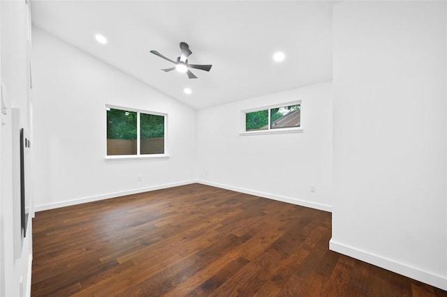 1006 Cherico St, Austin, TX 78702 - spare room featuring vaulted ceiling, wood finished floors, a ceiling fan, and recessed lighting