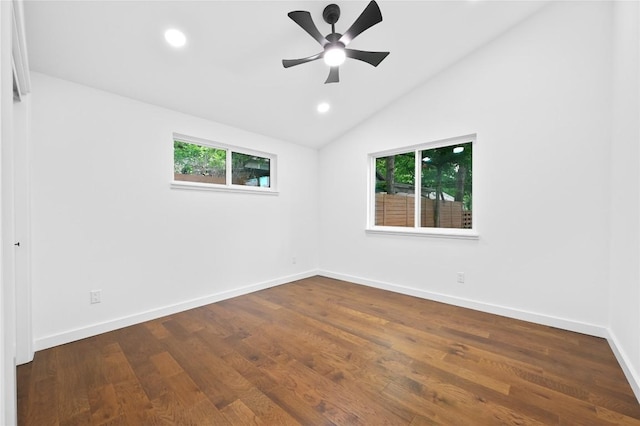 1006 Cherico St, Austin, TX 78702 - unfurnished room with vaulted ceiling, recessed lighting, dark wood finished floors, and ceiling fan