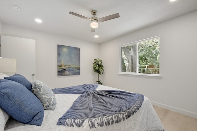 4011 Eskew Dr, Austin, TX 78749 - bedroom with wood finished floors, recessed lighting, baseboards, and ceiling fan