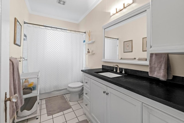 605 E 43rd St, Austin, TX 78751 - full bath featuring ornamental molding, vanity, and tile patterned flooring