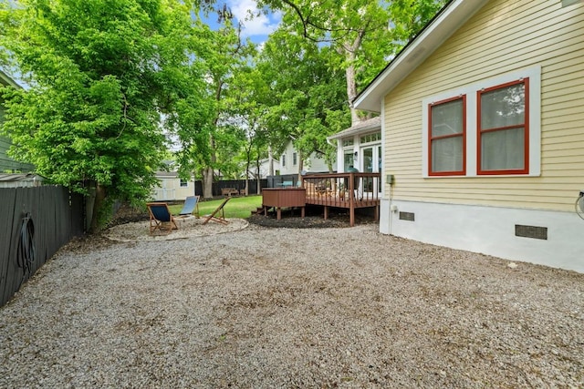 fenced backyard with a deck