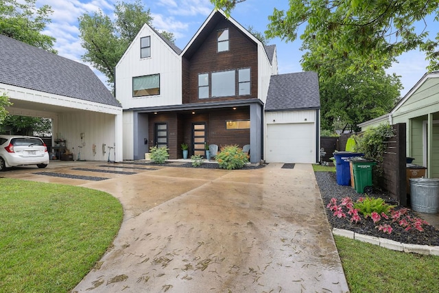 1310 Choquette Dr Unit B, Austin, TX 78757 - view of front of home featuring concrete driveway, roof with shingles, a garage, and a front yard