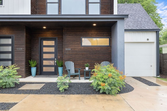 1310 Choquette Dr Unit B, Austin, TX 78757 - entrance to property featuring a porch, an attached garage, and a shingled roof