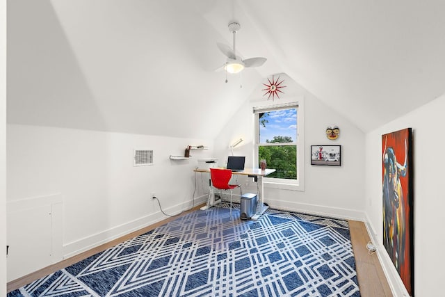 1310 Choquette Dr Unit B, Austin, TX 78757 - office space with vaulted ceiling, baseboards, and a ceiling fan
