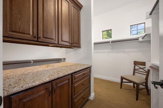 clothes washing area featuring carpet and baseboards