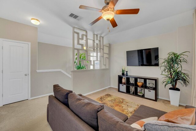3624 Anchor Bay Dr, Pflugerville, TX 78660 - living room with carpet flooring, a ceiling fan, and baseboards