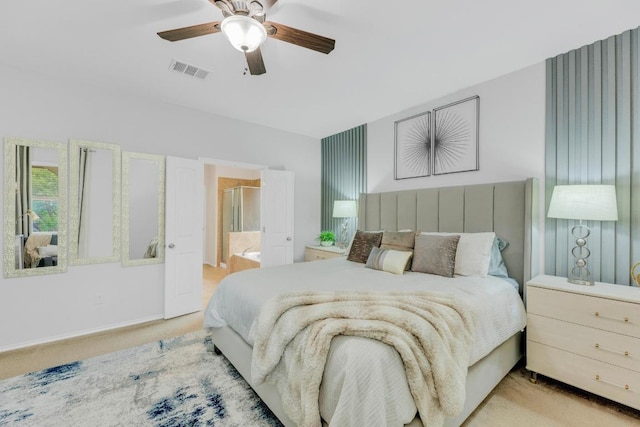 3624 Anchor Bay Dr, Pflugerville, TX 78660 - carpeted bedroom with a ceiling fan and ensuite bath