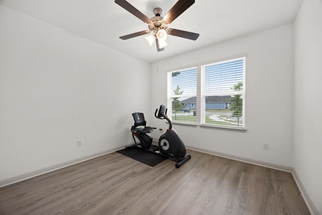 110 Johnson Draw Rd, Hutto, TX 78634 - exercise room featuring wood finished floors and ceiling fan
