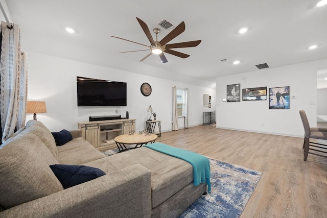110 Johnson Draw Rd, Hutto, TX 78634 - living area with ceiling fan, light wood-style floors, and recessed lighting