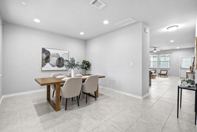 1808 Pecan Island Dr, Leander, TX 78641 - dining space with recessed lighting, baseboards, ceiling fan, and light tile patterned flooring