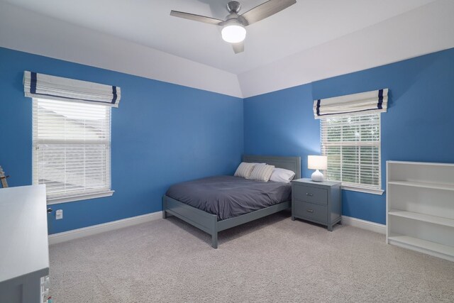 bedroom featuring carpet flooring, baseboards, and a ceiling fan