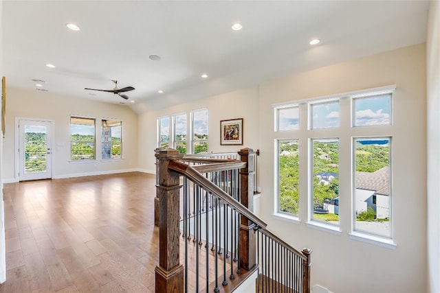 2212 Normandy Vw, Leander, TX 78641 - staircase with a ceiling fan, recessed lighting, baseboards, and wood finished floors