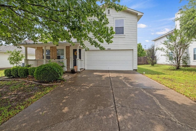 1320 Anna Palm Way, Round Rock, TX 78665 - view of front of home featuring an attached garage, a front yard, a porch, and driveway