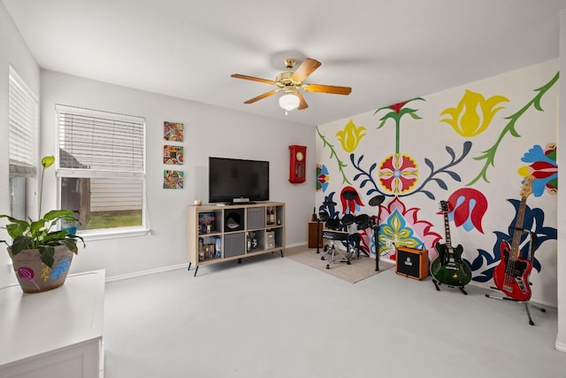 1320 Anna Palm Way, Round Rock, TX 78665 - recreation room with a ceiling fan, carpet flooring, and plenty of natural light