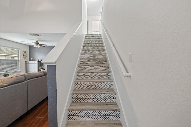 1320 Anna Palm Way, Round Rock, TX 78665 - stairs with wood finished floors and ceiling fan