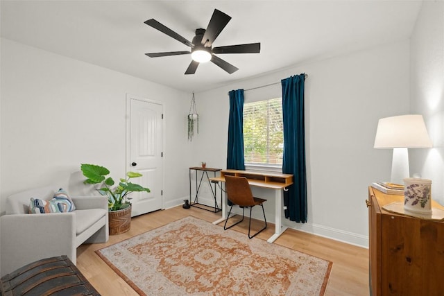 2812 Sissinghurst Dr, Austin, TX 78745 - office space with a ceiling fan, wood finished floors, and baseboards