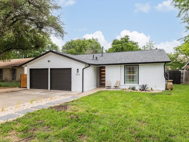 2812 Sissinghurst Dr, Austin, TX 78745 - ranch-style home with a garage, brick siding, driveway, and a shingled roof