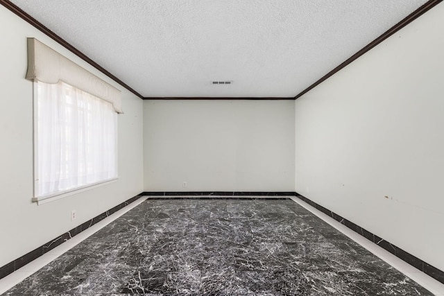 4007 Edgerock Dr, Austin, TX 78731 - spare room featuring crown molding, a textured ceiling, and baseboards