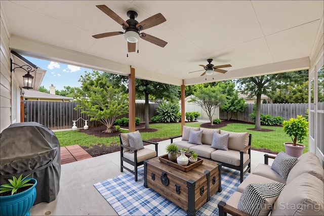 1013 Pecan Creek Dr, Pflugerville, TX 78660 - view of patio with an outdoor living space, ceiling fan, and grilling area