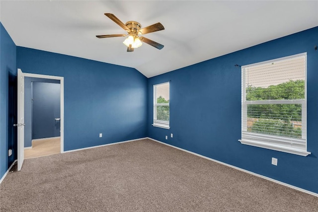 625 Taggart Trl, Jarrell, TX 76537 - unfurnished room featuring a ceiling fan, carpet floors, baseboards, and vaulted ceiling