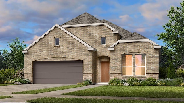 305 Golden Sage Ave, Georgetown, TX 78633 - french provincial home with concrete driveway, a front lawn, and roof with shingles