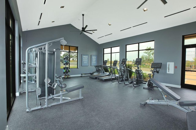305 Golden Sage Ave, Georgetown, TX 78633 - exercise room with ceiling fan and high vaulted ceiling