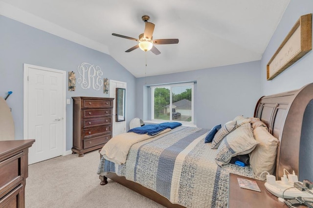 3400 Settlement Dr, Round Rock, TX 78665 - bedroom featuring vaulted ceiling, light carpet, and a ceiling fan