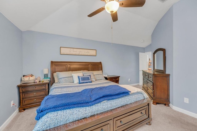 3400 Settlement Dr, Round Rock, TX 78665 - bedroom featuring lofted ceiling, light colored carpet, baseboards, and a ceiling fan