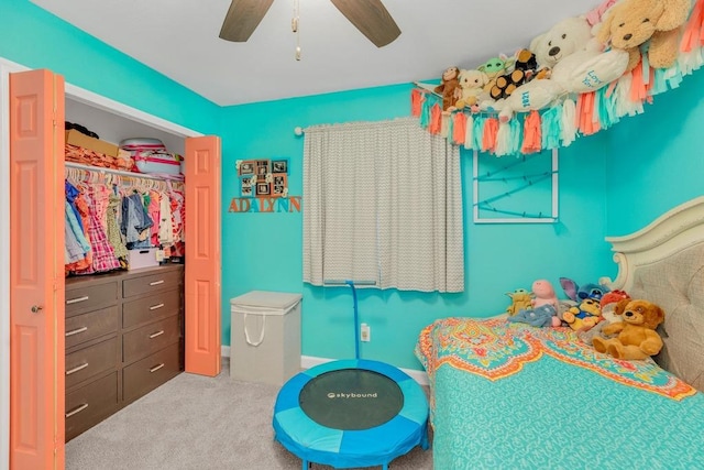 3400 Settlement Dr, Round Rock, TX 78665 - bedroom featuring carpet, a closet, and ceiling fan