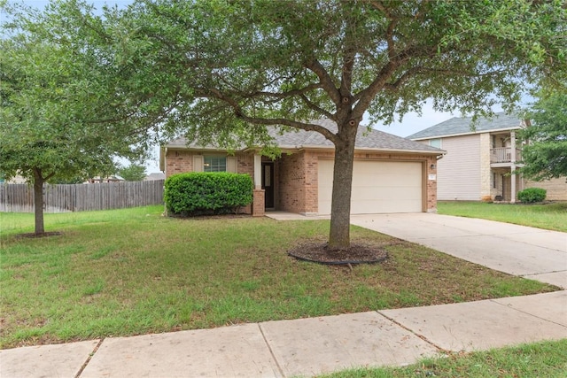 view of front of home with a garage, concrete driveway, and brick siding