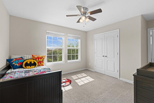 8058 Arezzo Dr, Round Rock, TX 78665 - carpeted bedroom featuring a closet and ceiling fan