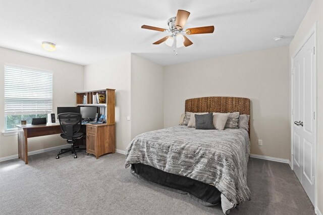 8058 Arezzo Dr, Round Rock, TX 78665 - bedroom featuring carpet floors, an office area, and a ceiling fan