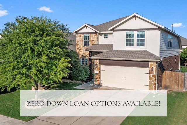 8058 Arezzo Dr, Round Rock, TX 78665 - traditional-style home featuring stone siding, an attached garage, driveway, and roof with shingles
