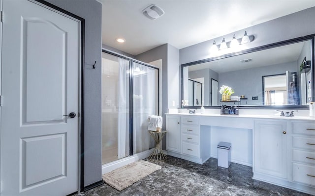 316 Carrington St, Hutto, TX 78634 - bathroom featuring a stall shower and double vanity