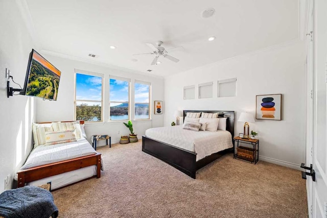 3500 River Oaks Dr, Kingsland, TX 78639 - bedroom with carpet, recessed lighting, and a ceiling fan