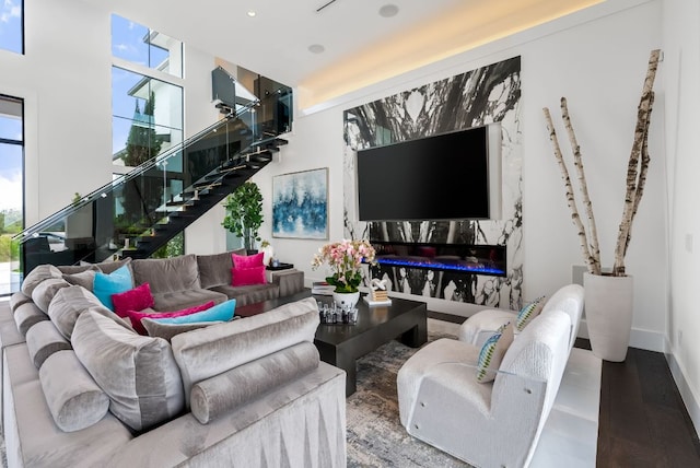 912 Watercliffe, Lago Vista, TX 78645 - living room featuring stairs and a premium fireplace