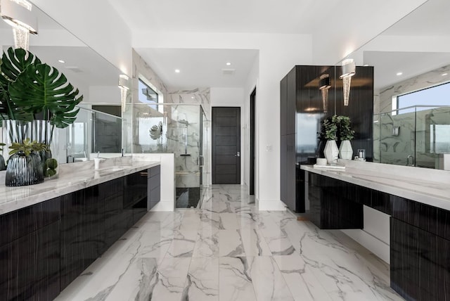 912 Watercliffe, Lago Vista, TX 78645 - bathroom featuring a marble finish shower and two vanities
