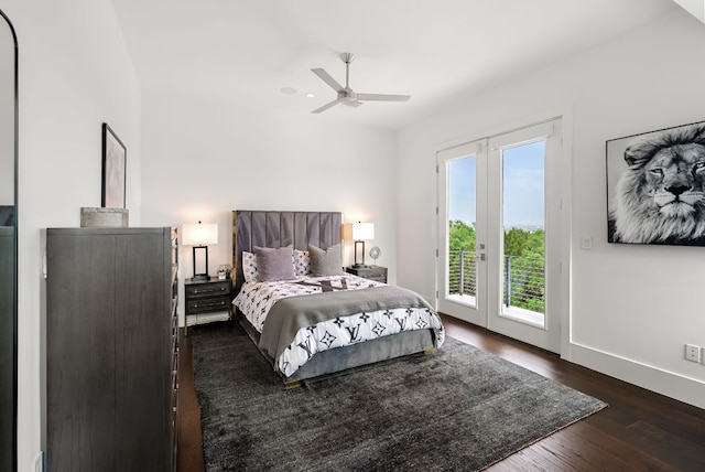 912 Watercliffe, Lago Vista, TX 78645 - bedroom with access to outside, dark wood-style floors, baseboards, a ceiling fan, and recessed lighting