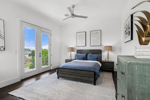 912 Watercliffe, Lago Vista, TX 78645 - bedroom featuring access to exterior, french doors, wood finished floors, and ceiling fan