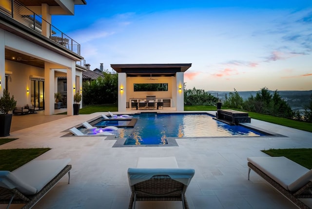 912 Watercliffe, Lago Vista, TX 78645 - view of swimming pool with a pool with connected hot tub, a patio area, and a ceiling fan